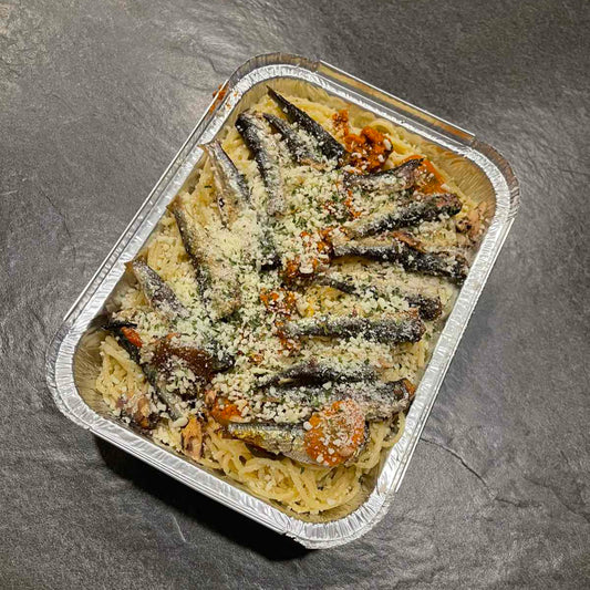 Sardines with Crab Aligue Pasta